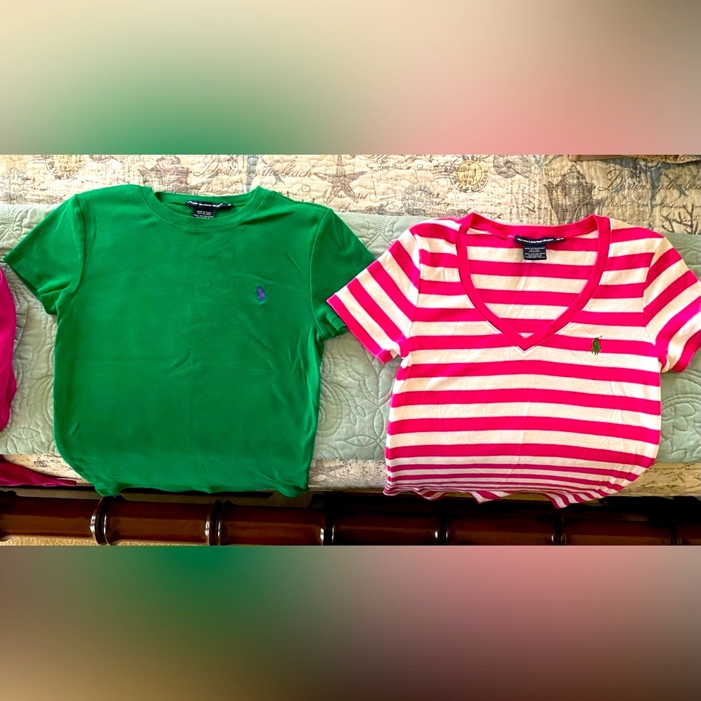 Ralph Lauren cotton T-shirts size M green and pink stripe